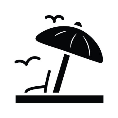 Plaj Vektörü katı simge tasarımı çizimi. Beyaz arkaplan EPS 10 Dosyasında Seyahat Sembolü