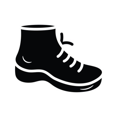 Yürüyüş ayakkabıları Vektör katı ikon tasarımı çizimi. Beyaz arkaplan EPS 10 Dosyasında Seyahat Sembolü