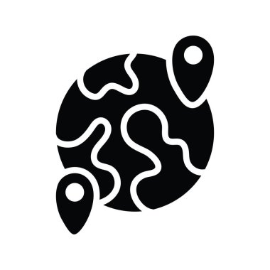 Coğrafi konum Vektör katı simge tasarımı çizimi. Beyaz arkaplan EPS 10 Dosyasında Seyahat Sembolü