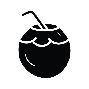 Hindistan Cevizi Vektörü katı simge tasarımı çizimi. Beyaz arkaplan EPS 10 Dosyasında Seyahat Sembolü