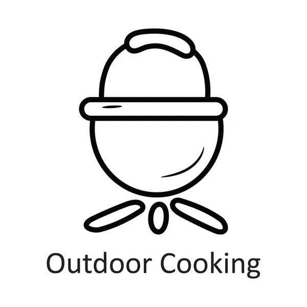 Outdoor Cooking Vector Outline Pictogram Ontwerp Illustratie Travel Symbool Witte — Stockvector