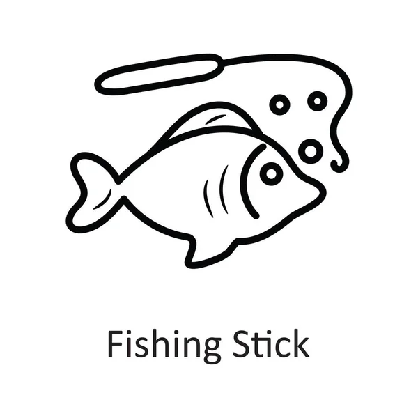 Fishing Stick Vector Outline Icon Desain Ilustrasi Simbol Perjalanan Latar - Stok Vektor