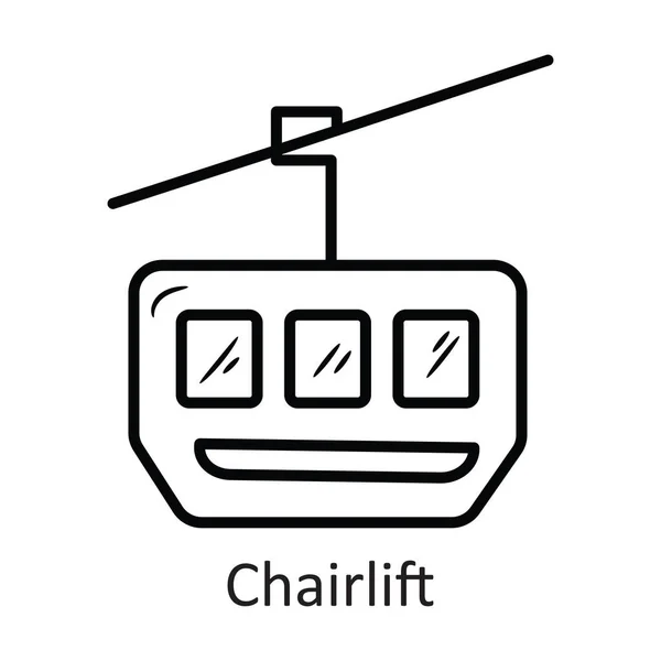 Wyciąg Krzesełkowy Wektor Zarys Ikona Projekt Ilustracji Symbol Podróży Białym — Wektor stockowy