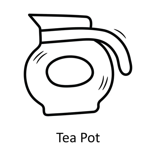 Tea Pot Vektor Kontur Ikonen Design Illustration Bageri Symbol Vit — Stock vektor