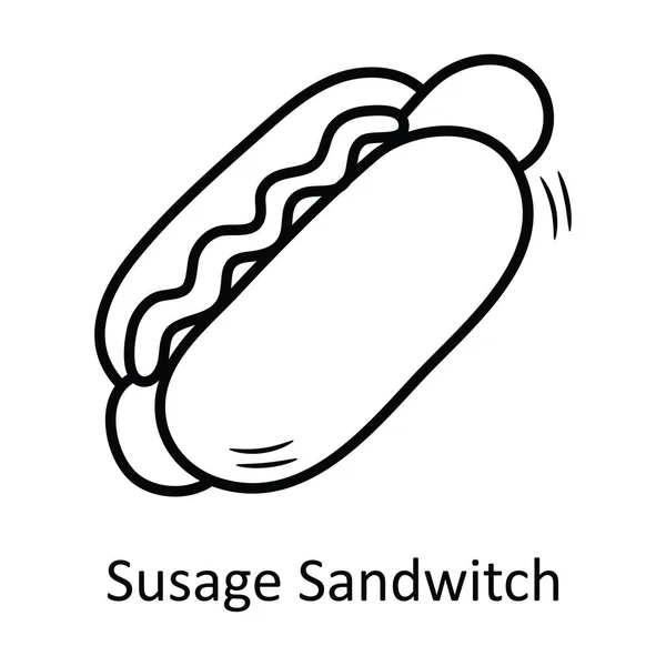 Λουκάνικο Sandwich Διάνυσμα Περίγραμμα Εικονίδιο Σχεδιασμός Εικόνα Σύμβολο Αρτοποιίας Λευκό — Διανυσματικό Αρχείο