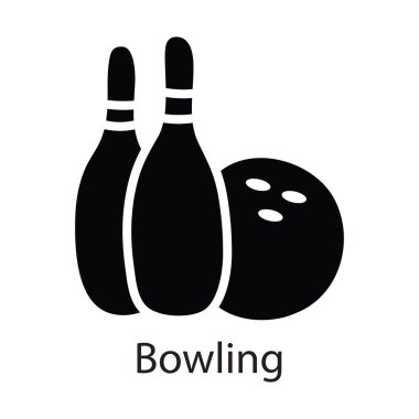 Bowling vektörü katı Simge Tasarımı çizimi. Beyaz arkaplan EPS 10 Dosyasında Eğlence Sembolü