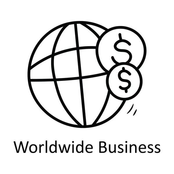 Всесвітній Бізнес Векторний Контур Ілюстрації Дизайну Піктограм Бізнес Символ Білому — стоковий вектор