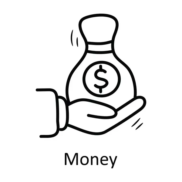 Деньги Вектор Очертания Иконки Дизайн Иллюстрации Бизнес Белом Фоне — стоковый вектор