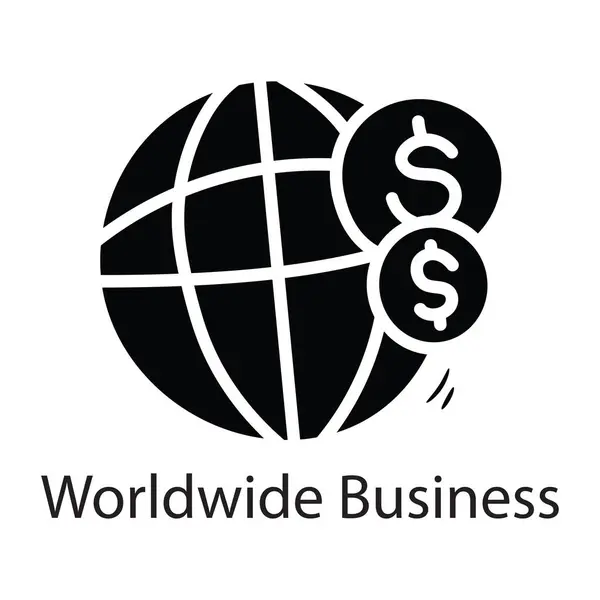 Всесвітній Бізнес Вектор Твердої Ікони Дизайн Ілюстрація Бізнес Символ Білому — стоковий вектор