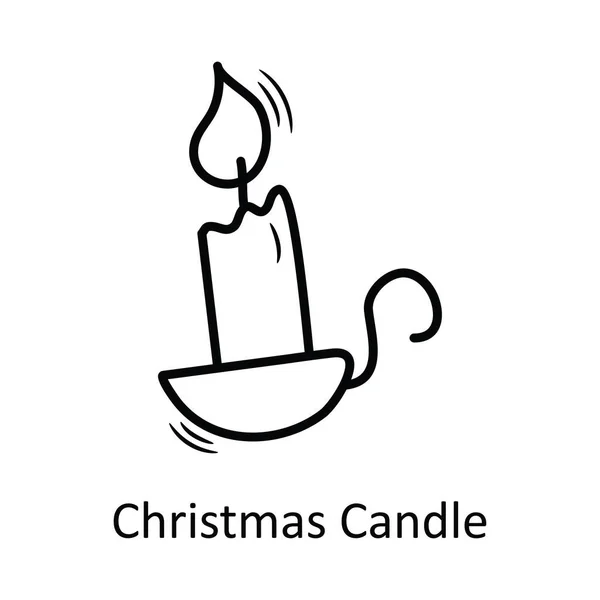 Різдвяна Свічка Векторний Контур Ілюстрація Дизайну Піктограм Різдвяний Символ Білому — стоковий вектор
