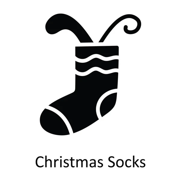 Weihnachten Socken Vektor Solide Icon Design Illustration Weihnachten Symbol Auf — Stockvektor