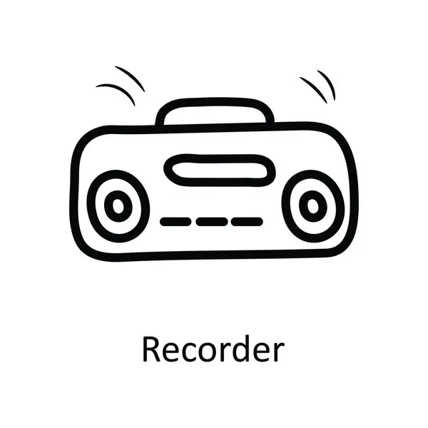 Recorder Vector Outline Icon Design Illustration Entertainment Symbol White Background — Stock Vector