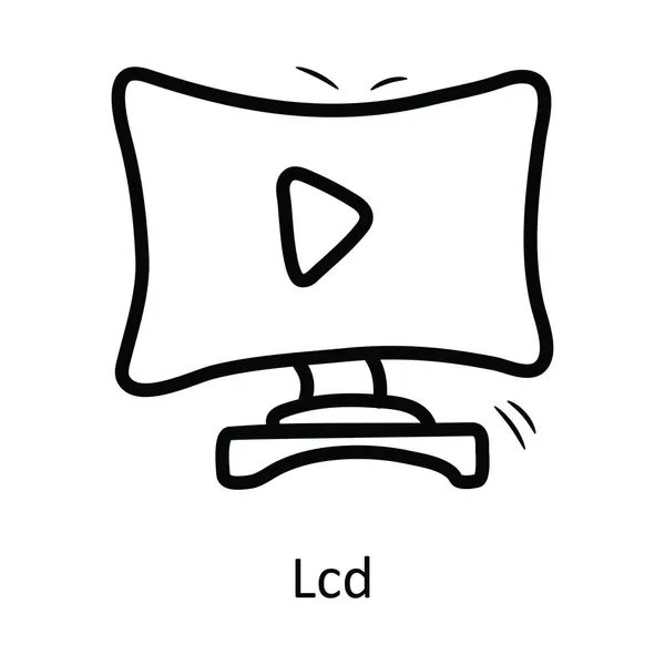 Lcd Διανυσματικό Περίγραμμα Εικονίδιο Σχεδιασμός Εικονογράφηση Σύμβολο Ψυχαγωγίας Λευκό Φόντο — Διανυσματικό Αρχείο