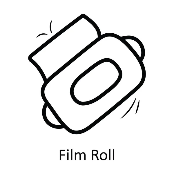 Film Roll Vector Outline Icon Design Illustration Inglês Símbolo Entretenimento — Vetor de Stock