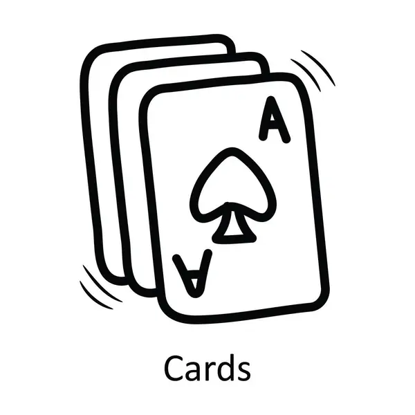 Κάρτες Διανυσματικό Περίγραμμα Εικονίδιο Σχεδιασμός Εικονογράφηση Σύμβολο Ψυχαγωγίας Λευκό Φόντο — Διανυσματικό Αρχείο