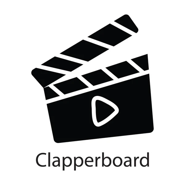 Clapperboard Vetor Sólido Icon Design Ilustração Símbolo Entretenimento Fundo Branco — Vetor de Stock