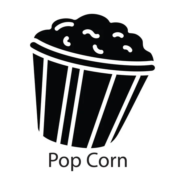 Pop Corn Διάνυσμα Στερεά Εικόνα Σχεδιασμός Εικονογράφηση Σύμβολο Ψυχαγωγίας Λευκό — Διανυσματικό Αρχείο