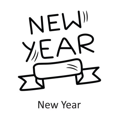 Yeni yıl vektör anahatları Simge Tasarımı illüstrasyonu. Beyaz arkaplan EPS 10 Dosyasında Yeni Yıl Sembolü
