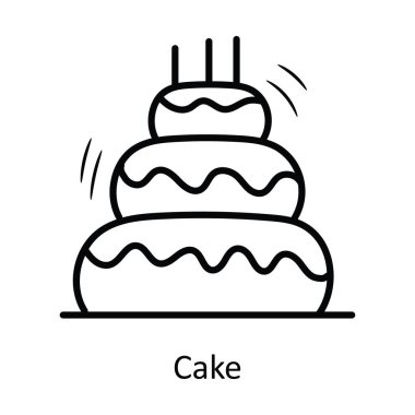 Kek vektörü ana hatları Simge Tasarımı illüstrasyonu. Beyaz arkaplan EPS 10 Dosyasında Parti ve Sembolü Kutla