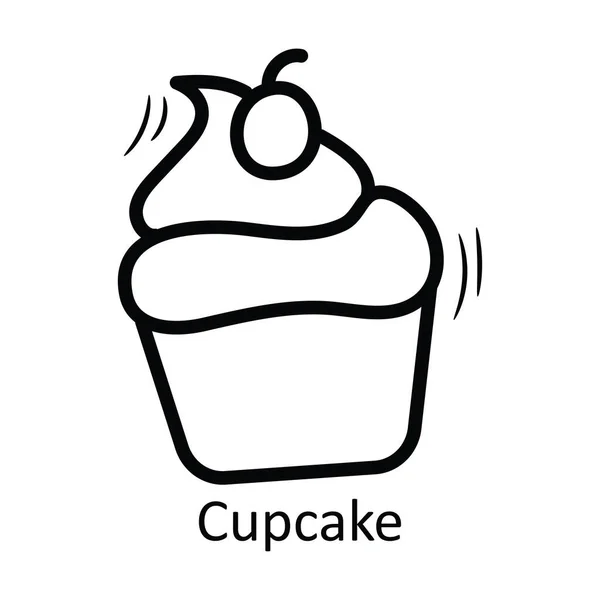 Cupcake Vector Outline Icon Ontwerp Illustratie Eten Drinken Symbool Witte — Stockvector