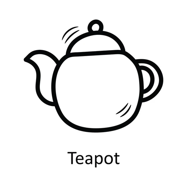 Teapot Διανυσματικό Περίγραμμα Εικονίδιο Σχεδιασμός Εικονογράφηση Σύμβολο Τροφίμων Και Ποτών — Διανυσματικό Αρχείο