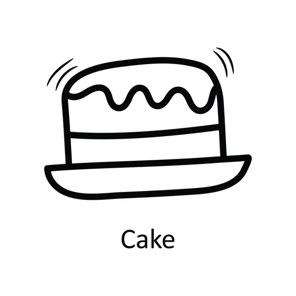 Cake Vector Outline Icon Ontwerp Illustratie Eten Drinken Symbool Witte — Stockvector