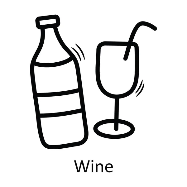 Вино Векторний Контур Ілюстрація Дизайну Піктограм Символ Їжі Напоїв Білому — стоковий вектор