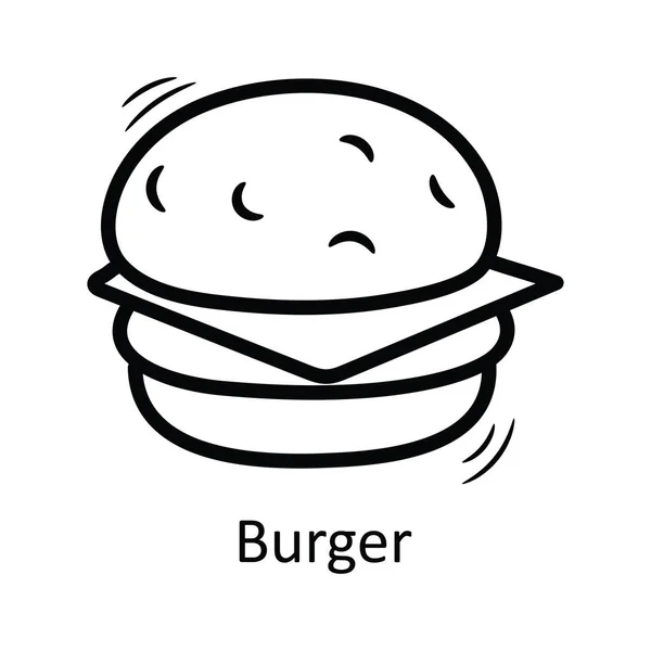 Obrys Vektoru Burger Icon Design Illustration Food Drinks Symbol Bílém — Stockový vektor