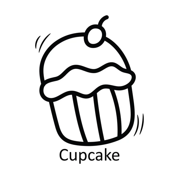 Cupcake Διανυσματικό Περίγραμμα Εικονίδιο Σχεδιασμός Εικονογράφηση Σύμβολο Τροφίμων Και Ποτών — Διανυσματικό Αρχείο
