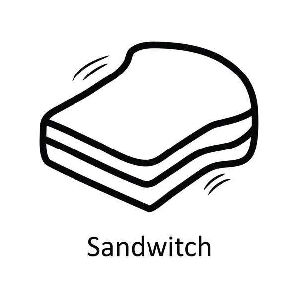 Sandviç Vektör Ana Hatları Simge Tasarım Illüstrasyonu Beyaz Arkaplan Eps — Stok Vektör