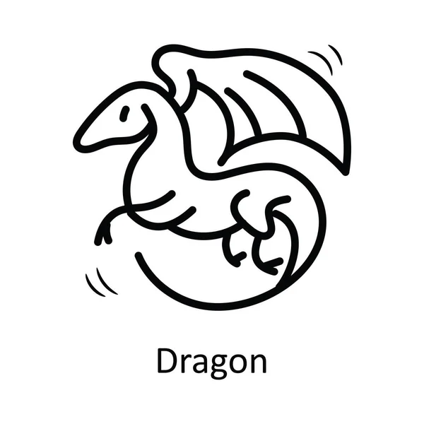 Dragon Vector Skissera Ikonen Design Illustration Medeltida Symbol Vit Bakgrund — Stock vektor