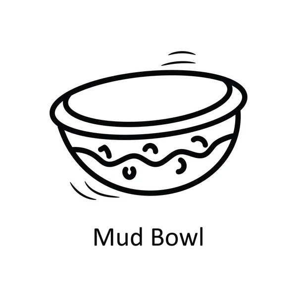 Mud Bowl Vector Esboço Ícone Design Ilustração Símbolo Medieval Fundo — Vetor de Stock