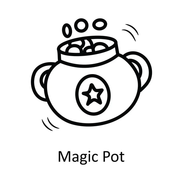 Illustrazione Magic Pot Vector Outline Icon Design Simbolo Medievale Sfondo — Vettoriale Stock