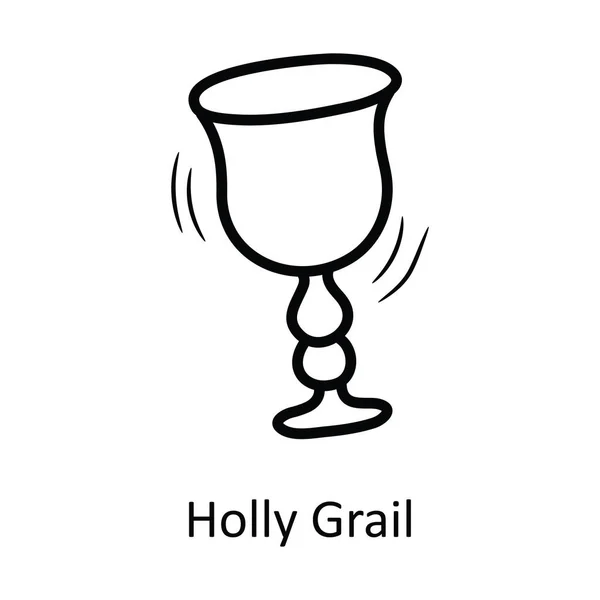 Holly Grál Vektorový Obrys Icon Design Ilustrace Středověký Symbol Bílém — Stockový vektor
