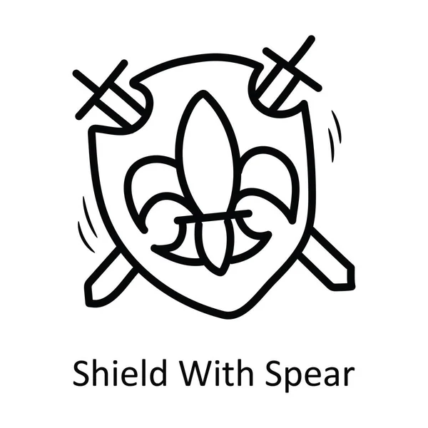 Schild Mit Speer Vector Outline Icon Design Illustration Mittelalterliches Symbol — Stockvektor