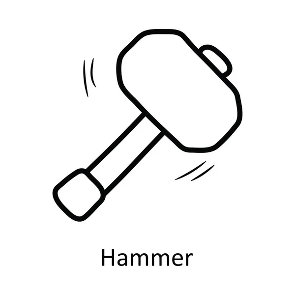 Hammer Vector Περίγραμμα Εικονίδιο Σχεδιασμός Εικονογράφηση Μεσαιωνικό Σύμβολο Λευκό Φόντο — Διανυσματικό Αρχείο