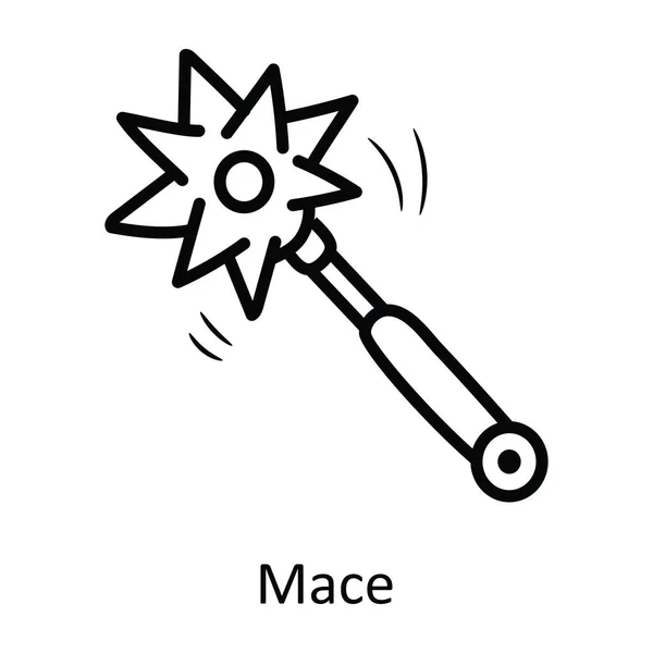 Mace Vector Περίγραμμα Εικονίδιο Σχεδιασμός Εικονογράφηση Μεσαιωνικό Σύμβολο Λευκό Φόντο — Διανυσματικό Αρχείο