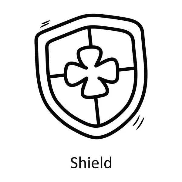 Shield Vector Περίγραμμα Εικονίδιο Σχεδιασμός Εικονογράφηση Μεσαιωνικό Σύμβολο Λευκό Φόντο — Διανυσματικό Αρχείο