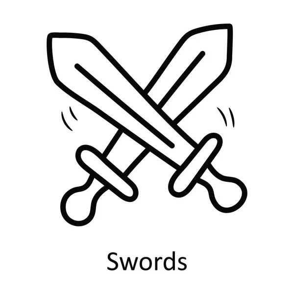 Swords Vector Outline Icon Design Ilustração Símbolo Medieval Fundo Branco — Vetor de Stock
