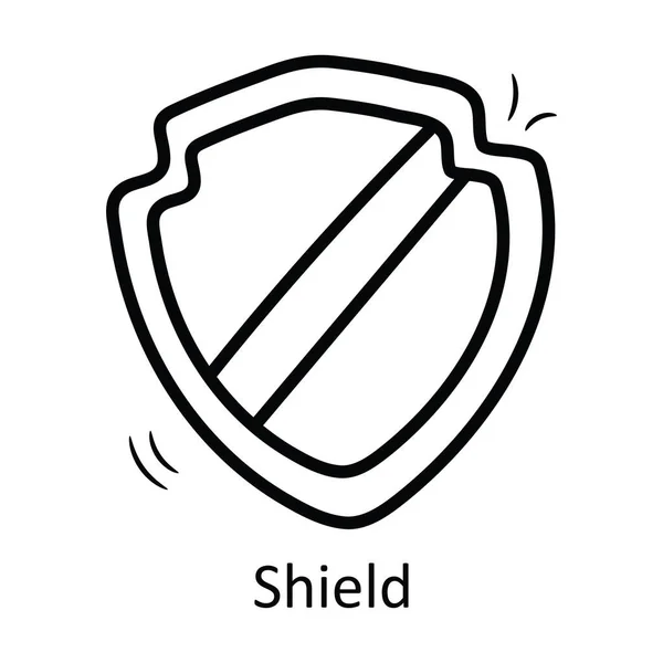 Shield Vector Outline Icon Desain Ilustrasi Simbol Abad Pertengahan Latar - Stok Vektor