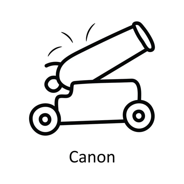 Canon Vector Outline Icon Design Illustration Medieval Symbol White Background — Stock Vector