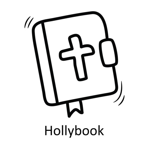 Buku Holly Vector Outline Icon Desain Ilustrasi Simbol Abad Pertengahan - Stok Vektor