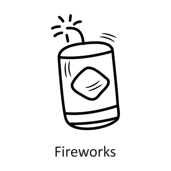 Fireworks Vector Outline Icon Design Illustration Símbolo Ano Novo Fundo — Vetor de Stock