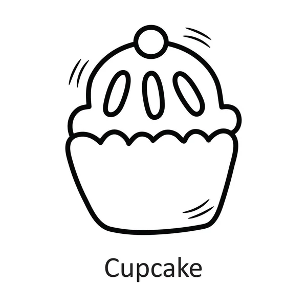 Cupcake Vector Outline Icon Design Illustration New Year Symbol White — Stock Vector