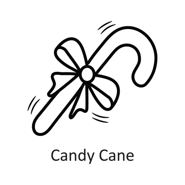 Векторный Контур Candy Cane Иллюстрирует Дизайн Иконы Новый Год Белом — стоковый вектор