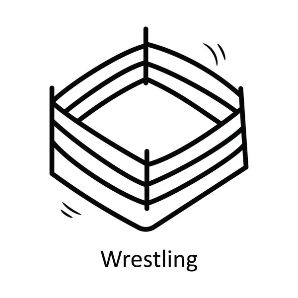 Lucha Libre Vector Contorno Icono Diseño Ilustración Símbolo Olímpico Sobre — Vector de stock