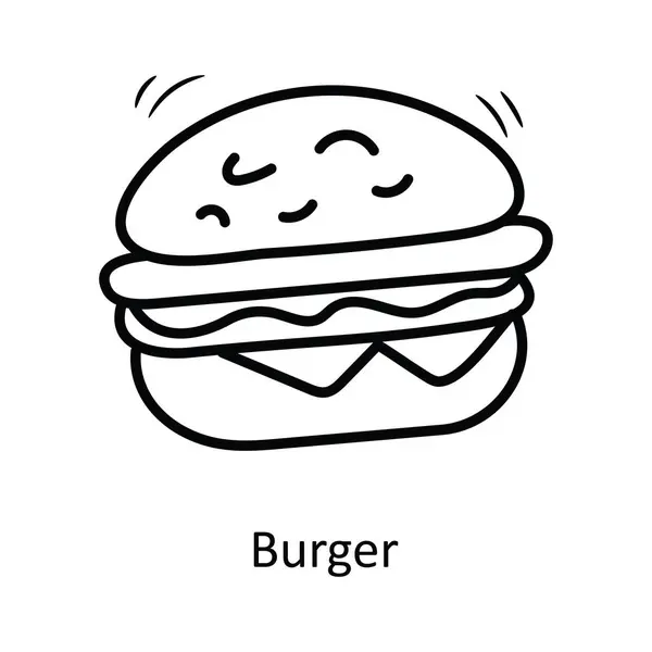 Burger Wektor Zarys Icon Design Ilustracji Impreza Świętowanie Symbol Białym — Wektor stockowy