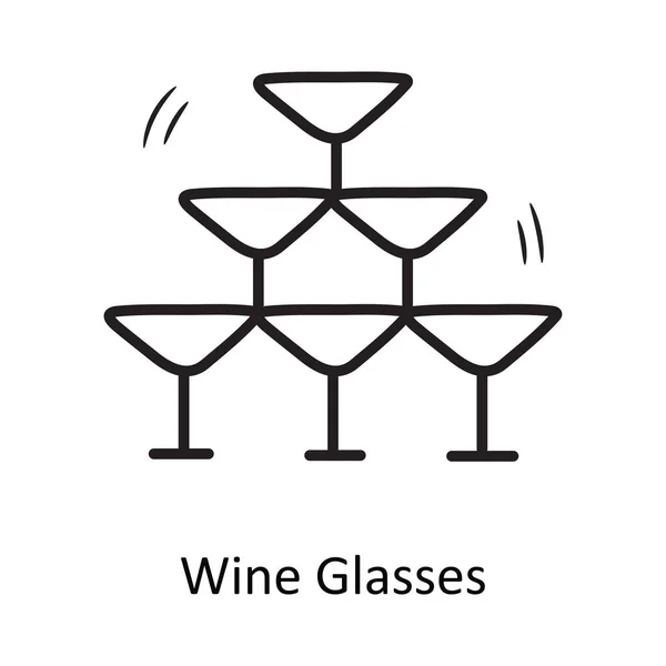 Vektorový Obrys Vinných Brýlí Ikona Design Ilustrace Party Oslavit Symbol — Stockový vektor