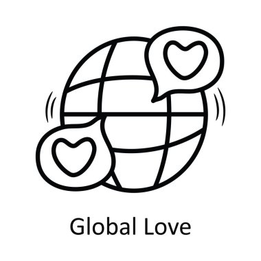 Global Love vektör taslağı el çizimi simge tasarımı illüstrasyonu. Beyaz arkaplan EPS 10 Dosyasında Sevgililer Günü Sembolü