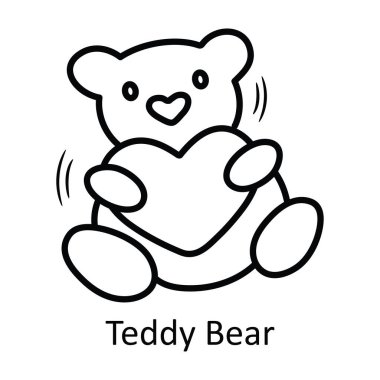 Teddy Bear vektör ana hatlarıyla simge tasarımı çizimi. Beyaz arkaplan EPS 10 Dosyasında Sevgililer Günü Sembolü